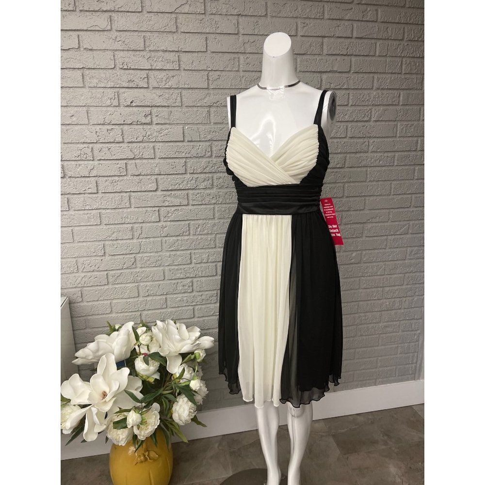 EN FOCUS Studio Black and White Empire Waist Dress Size 6